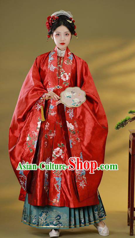 China Traditional Wedding Bride Hanfu Dress Attire Ming Dynasty Court Woman Historical Clothing Ancient Royal Countess Garment Costumes
