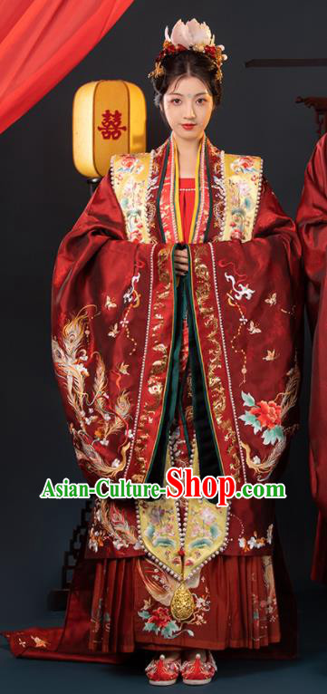 China Ancient Court Empress Garment Costumes Traditional Wedding Bride Hanfu Dress Attire Song Dynasty Palace Beauty Historical Clothing Full Set