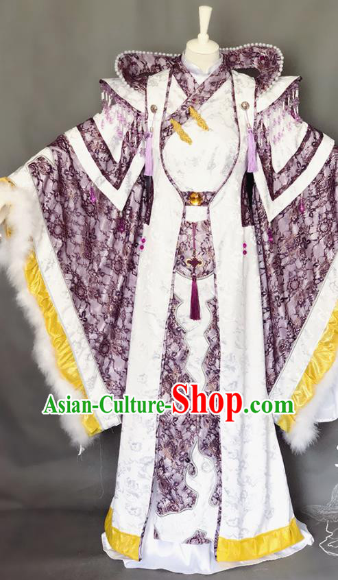 Chinese Cosplay Noble Childe Clothing Ancient Crown Prince Purple Uniforms Traditional Puppet Show Swordsman Yu Lijing Garment Costumes