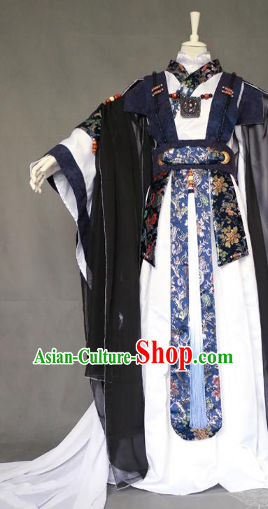 Chinese Traditional Puppet Show Swordsman Yan Hanqing Garment Costumes Cosplay Young Hero Clothing Ancient Chivalrous Expert Uniforms