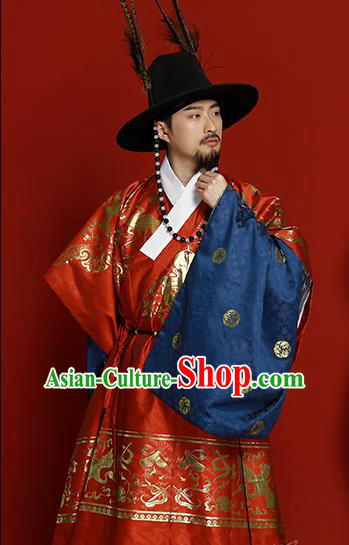 China Ming Dynasty Emperor Historical Clothing Ancient Royal Monarch Garment Costumes Traditional Hanfu Apparels Complete Set
