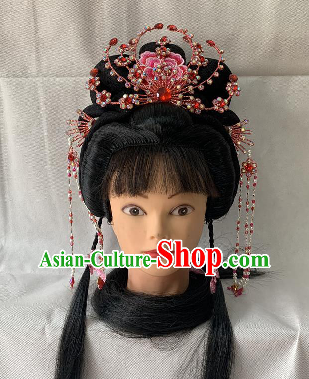 Chinese Peking Opera Hua Tan Hair Accessories Traditional Opera Headdress Beijing Opera Fairy Wigs and Hair Crown Hairpieces