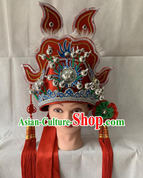 Handmade China Peking Opera Xiaosheng Hat Beijing Opera Clown Headwear Ancient Scholar Red Helmet
