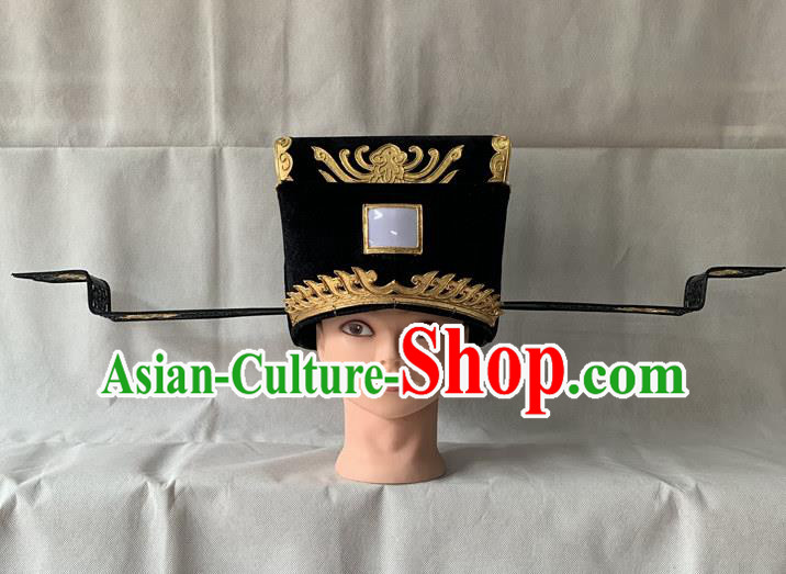Handmade China Ancient Prime Minister Helmet Peking Opera Laosheng Black Hat Beijing Opera Bao Zheng Headwear