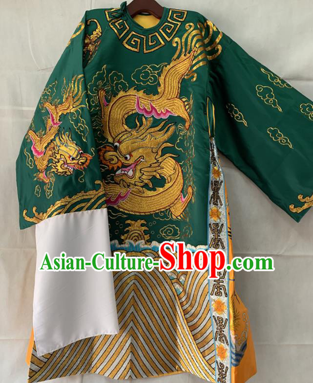 Chinese Beijing Opera Official Garment Costumes Peking Opera Prime Minister Green Embroidered Dragon Robe Traditional Opera Guan Yu Clothing