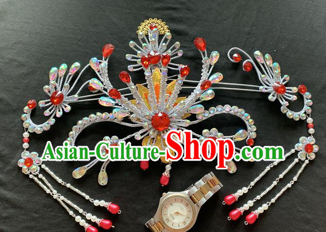 Chinese Beijing Opera Princess Argent Hair Crown and Hairpins Peking Opera Hua Tan Hair Accessories Traditional Opera Actress Headpieces