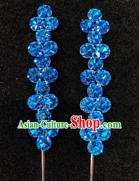 Chinese Peking Opera Hua Tan Crystal Hair Stick Traditional Opera Actress Blue Hairpin Shanxi Opera Diva Hair Accessories