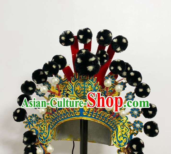 Handmade China Beijing Opera Wusheng Helmet Headwear Ancient General Hair Accessories Peking Opera Soldier Black Venonat Hat