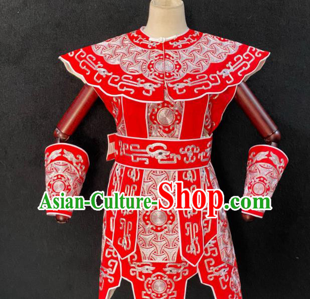 Chinese Traditional Opera Soldier Clothing Beijing Opera Wusheng Garment Costumes Peking Opera Swordsman Red Armor Uniforms