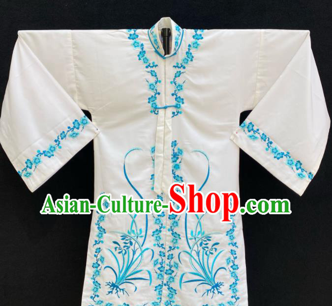 China Beijing Opera Hua Tan Embroidered Orchids White Dress Traditional Opera Young Lady Garment Costume Ancient Princess Clothing