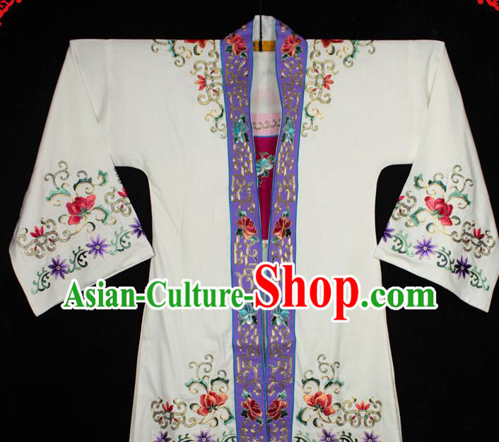 China Traditional Opera Noble Lady Garment Costume Ancient Princess Clothing Beijing Opera Actress Embroidered White Cape