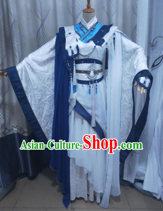 Chinese Traditional Cosplay Swordsman Clothing Puppet Show Murong Shengxue Garment Costumes Ancient Young Childe White Uniforms