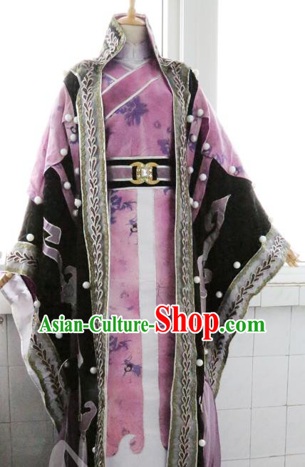 Chinese Ancient Taoist Priest Lilac Uniforms Traditional Cosplay Swordsman Clothing Puppet Show Lord Garment Costumes