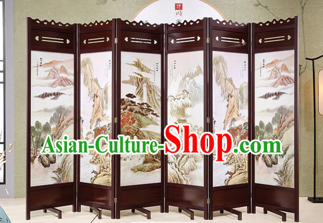 Chinese Wood Carving Craft Handmade Flowers Birds Folding Screen Ink Painting Screens Home Ornaments