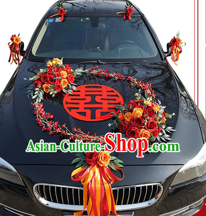 China Traditional Wedding Car Ornaments Wedding Ceremony Car Decorations Love Simulation Rose Flowers Bouquet
