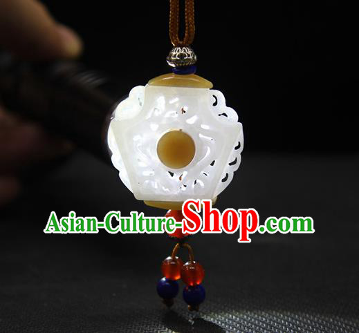China Handmade Carving Hetian Jade Necklace National Jade Pendant Classical Cheongsam Jewelry Accessories