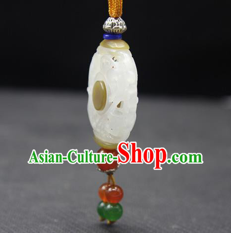 China Handmade Carving Hetian Jade Necklace National Jade Pendant Classical Cheongsam Jewelry Accessories