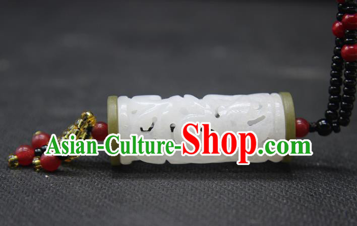 China Classical Cheongsam Jewelry Accessories Handmade Carving Necklace Pendant National Hetian Jade Sachet