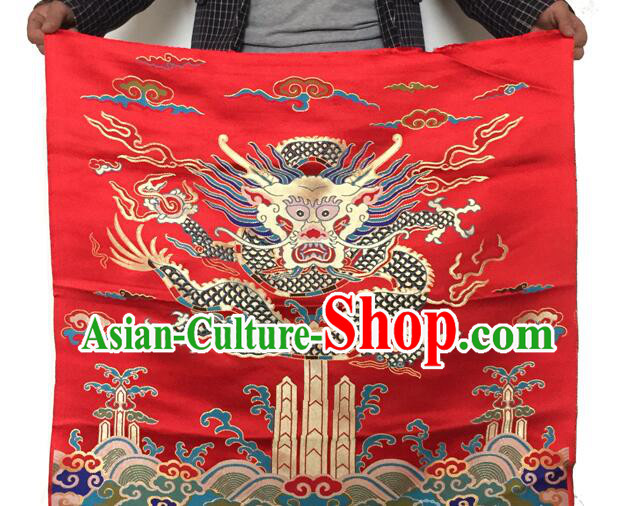 China Traditional Large Dragon Pattern Design Brocade Fabric Zang Nationality Silk Fabrics Red Yunjin Drapery