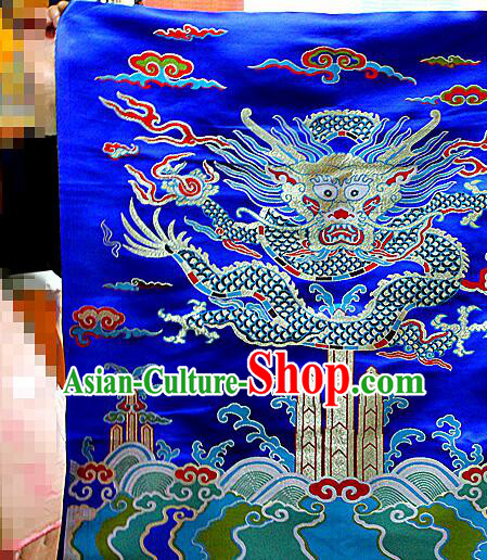 China Traditional Royal Blue Yunjin Drapery Classical Large Dragon Pattern Design Brocade Fabric Zang Nationality Silk Fabrics