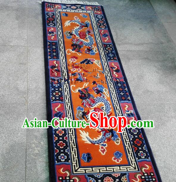 Tibetan Double Dragons Rug Chinese Handmade Orange Rug