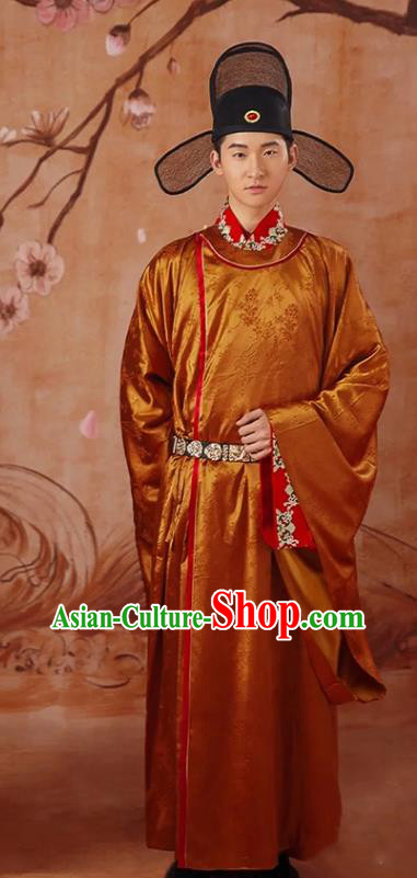 China Traditional Song Dynasty Groom Garment Costumes Ancient Wedding Clothing and Hat Complete Set