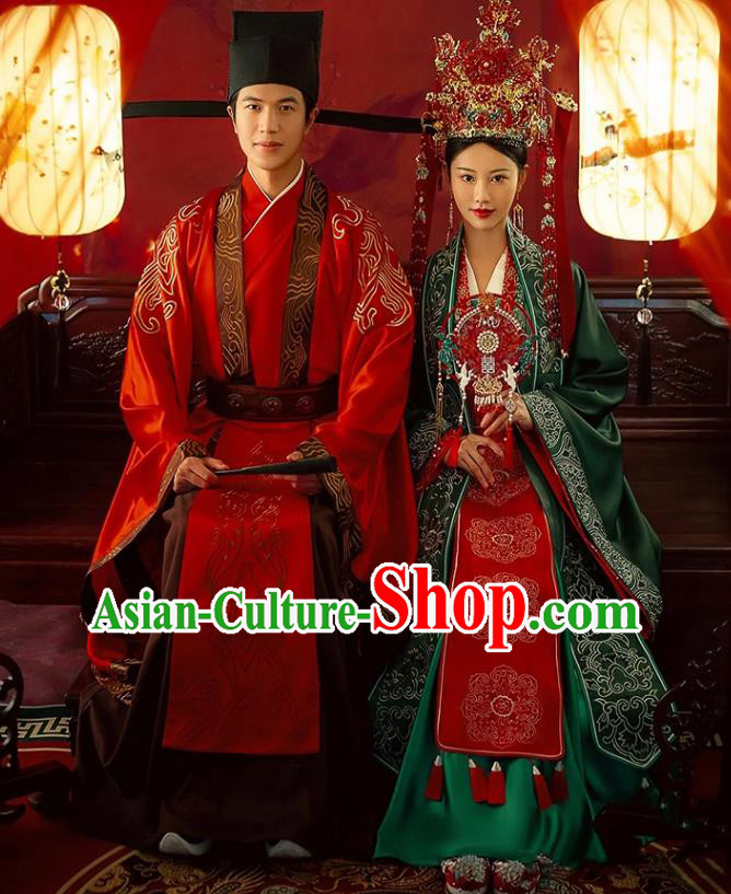 China Ancient Wedding Clothing Traditional Song Dynasty Noble Garment Costumes and Headpieces Complete Set
