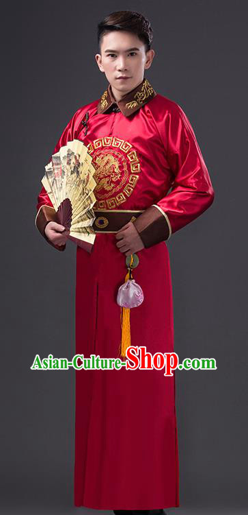 Chinese Qing Dynasty Prince Costumes Ancient Royal Highness Red Robe Clothing