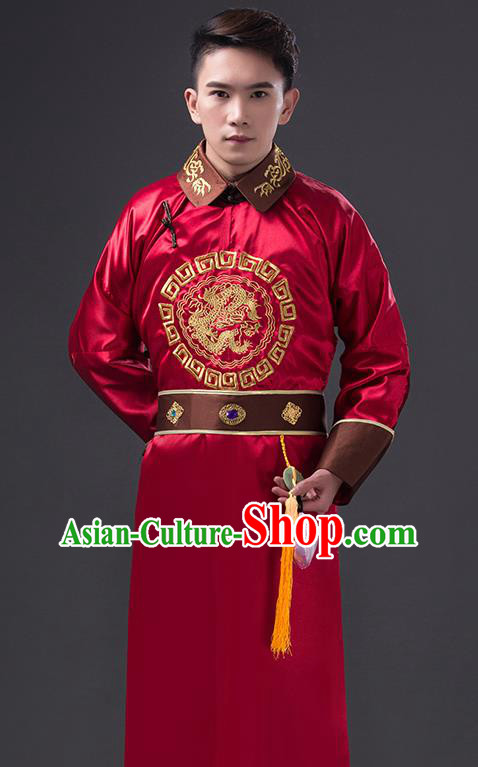 Chinese Qing Dynasty Prince Costumes Ancient Royal Highness Red Robe Clothing