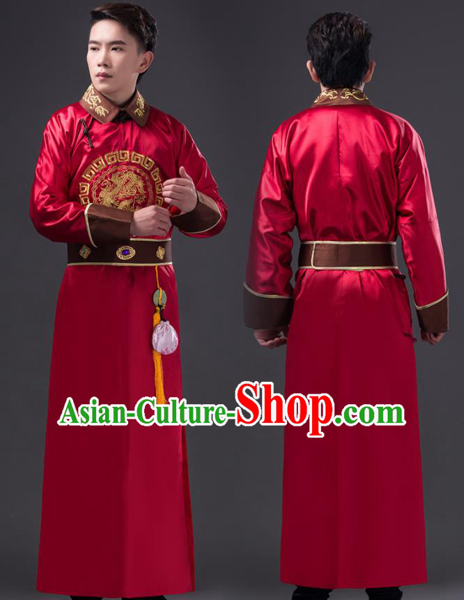 Chinese Qing Dynasty Prince Costumes Ancient Royal Highness Red Robe Clothing