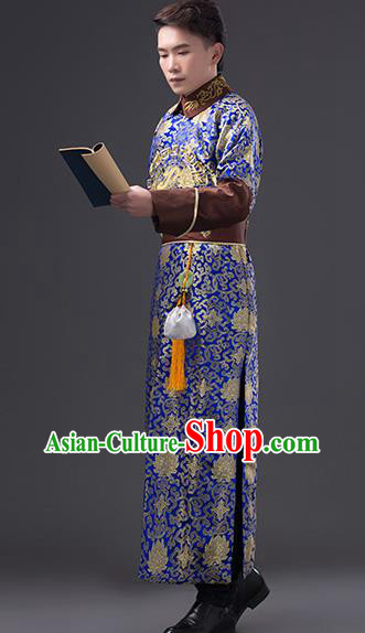 Chinese Ancient Royal Prince Clothing Qing Dynasty Royal Highness Blue Robe Costumes