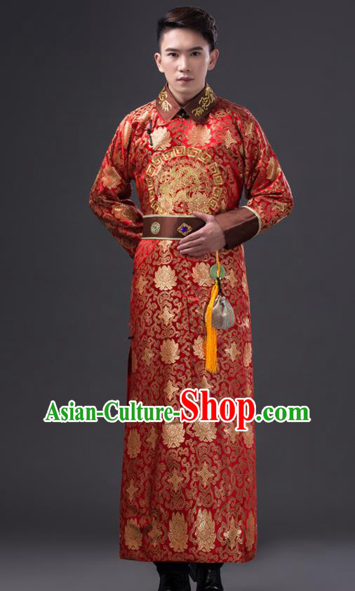 Chinese Qing Dynasty Royal Prince Red Imperial Robe Costume Ancient Emperor Clothing