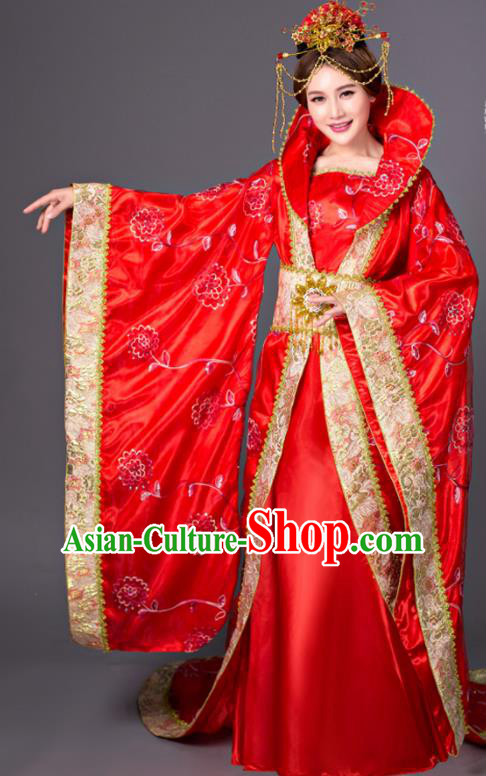 Chinese Tang Dynasty Princess Red Dress Costume Ancient Empress Hanfu Clothing