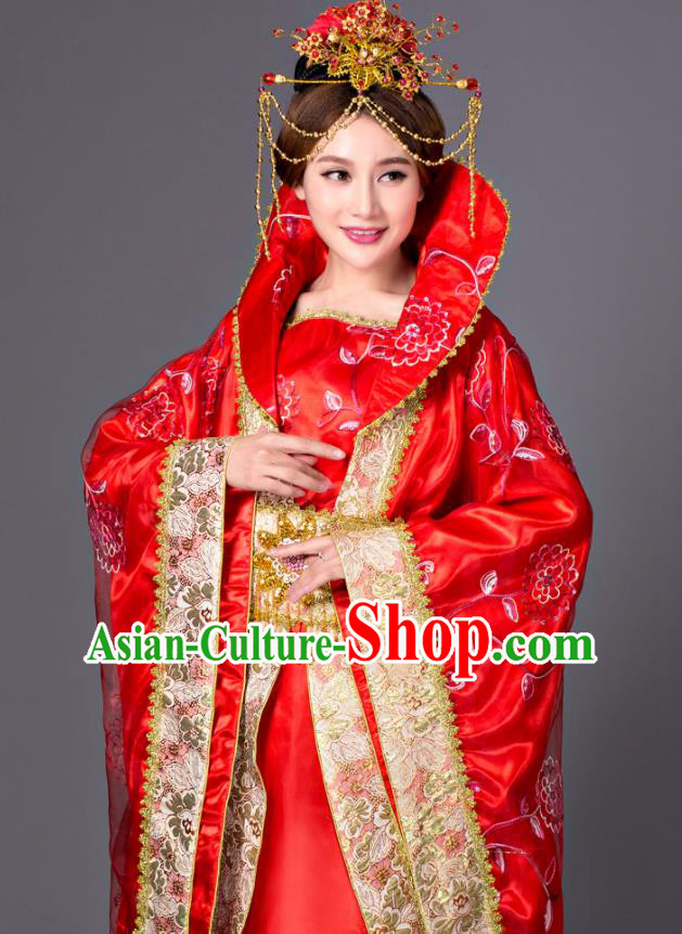 Chinese Tang Dynasty Princess Red Dress Costume Ancient Empress Hanfu Clothing