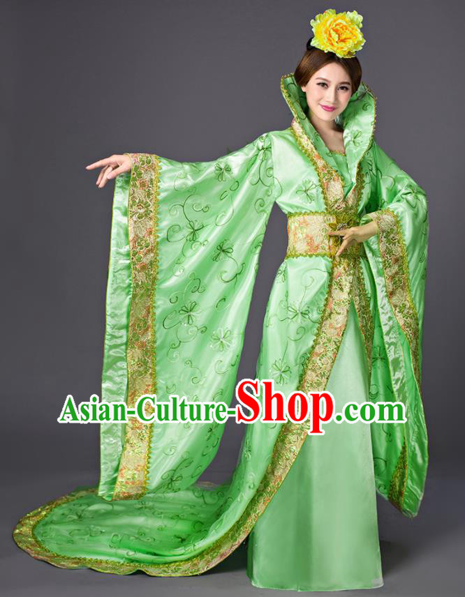 Chinese Ancient Palace Lady Hanfu Clothing Tang Dynasty Royal Princess Green Dress Costume