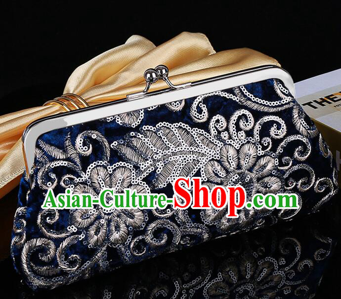 China Navy Blue Clutch Bag Handmade Embroidery Handbag National Cheongsam Evening Bag