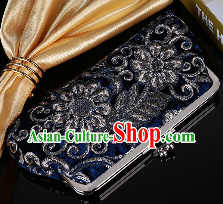 China Navy Blue Clutch Bag Handmade Embroidery Handbag National Cheongsam Evening Bag