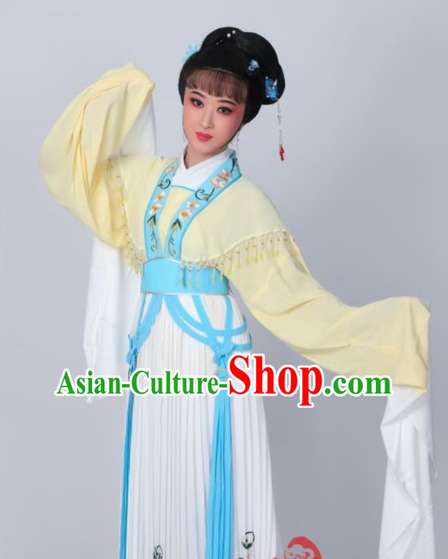 Chinese Peking Opera Actress Costumes Traditional Huangmei Opera He Wenxiu Yellow Dress Garments Ancient Young Woman Clothing