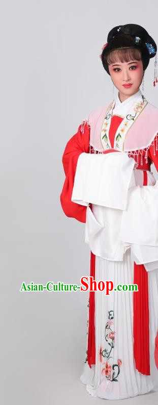 Chinese Ancient Young Woman Clothing Peking Opera Actress Costumes Traditional Huangmei Opera He Wenxiu Red Dress Garments