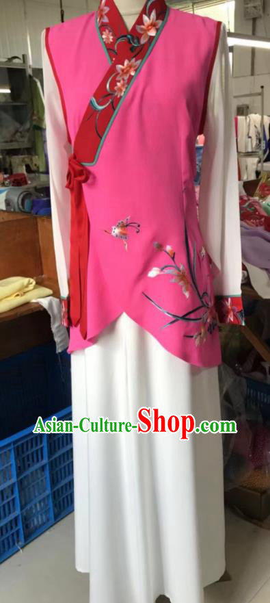 Chinese Ancient Village Girl Clothing Peking Opera Young Lady Garment Costumes Traditional Cantonese Opera Actress Magenta Dress