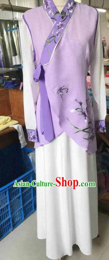 Chinese Traditional Cantonese Opera Country Lady Violet Dress Ancient Village Girl Clothing Peking Opera Diva Garment Costumes