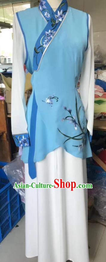 Chinese Peking Opera Diva Garment Costumes Traditional Cantonese Opera Country Lady Blue Dress Ancient Village Girl Clothing