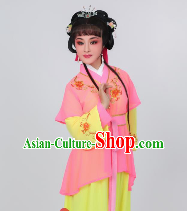 Chinese Ancient Servant Girl Clothing Peking Opera Hua Tan Costumes Traditional Shaoxing Opera Palace Maid Pink Dress Garments