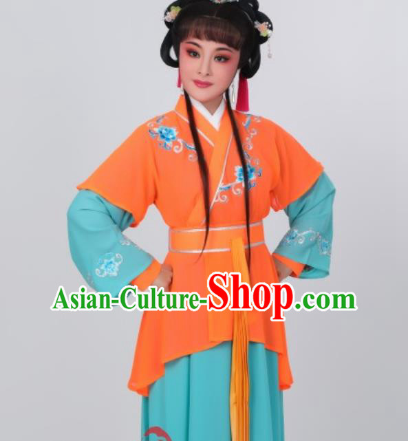 Chinese Traditional Shaoxing Opera Palace Maid Orange Dress Garments Ancient Servant Girl Clothing Peking Opera Hua Tan Costumes