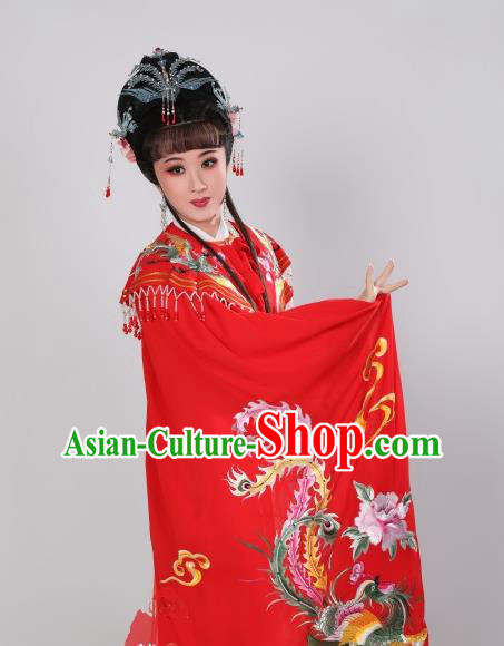 Chinese Peking Opera Hua Tan Red Cape Traditional Shaoxing Opera Diva Mantle Ancient Empress Phoenix Clothing