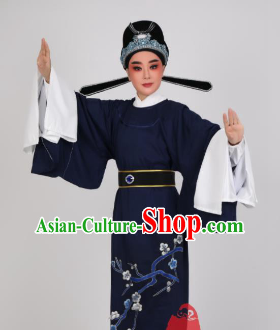 China Shaoxing Opera Young Male Dark Blue Robe Ancient Scholar Costume Beijing Opera Xiao Sheng Lu You Clothing