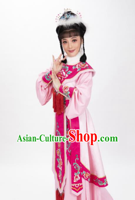 Chinese Peking Opera Hua Dan Pink Dress Traditional Shaoxing Opera Swordswoman Garment Costumes Ancient Female General Clothing