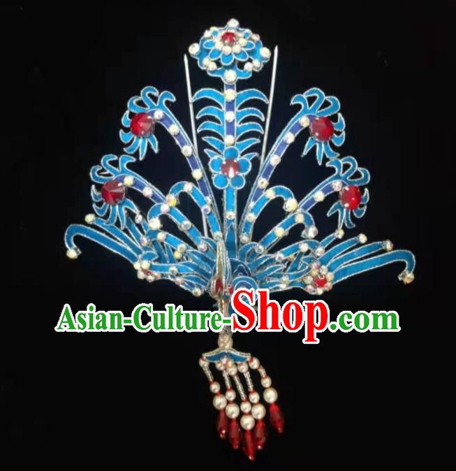 Chinese Huangmei Opera Blue Phoenix Hairpin Beijing Opera Hair Jewelry Traditional Opera Diva Headpiece
