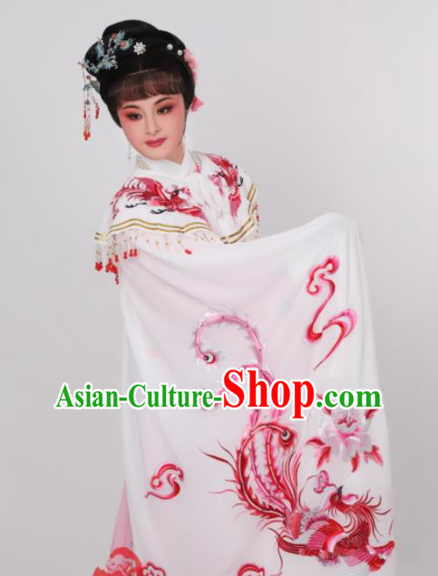 China Peking Opera Diva White Cape Costume Ancient Princess Clothing Shaoxing Opera Empress Embroidered Phoenix Mantle