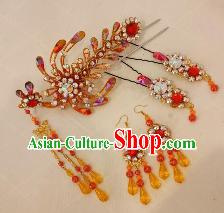 Chinese Shaoxing Opera Diva Golden Phoenix Hairpins Beijing Opera Hua Tan Headpieces Traditional Opera Princess Hair Accessories